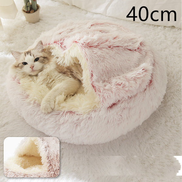 Pet Bed Round Plush Warm Bed House Soft Long Plush Bed  2 In 1 Bed - Gusto Illusions