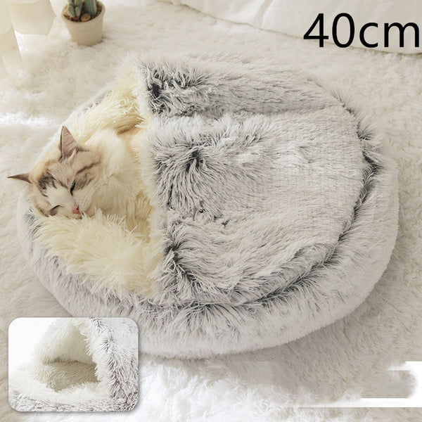 Pet Bed Round Plush Warm Bed House Soft Long Plush Bed  2 In 1 Bed - Gusto Illusions