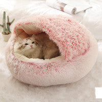 Pet Bed Round Plush Warm Bed House Soft Long Plush Bed  2 In 1 Bed - Gusto Illusions