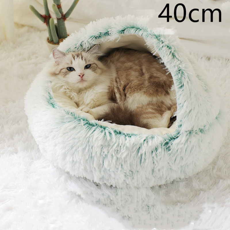 Pet Bed Round Plush Warm Bed House Soft Long Plush Bed  2 In 1 Bed - Gusto Illusions