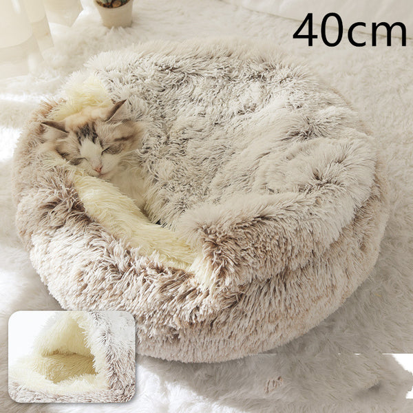 Pet Bed Round Plush Warm Bed House Soft Long Plush Bed  2 In 1 Bed - Gusto Illusions