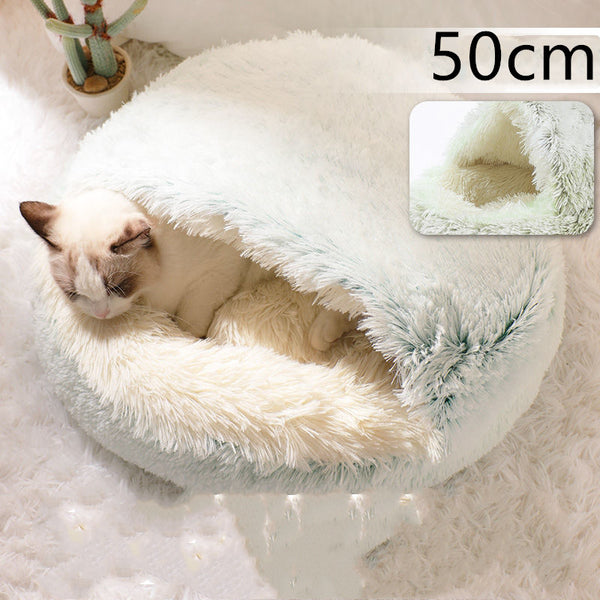 Pet Bed Round Plush Warm Bed House Soft Long Plush Bed  2 In 1 Bed - Gusto Illusions