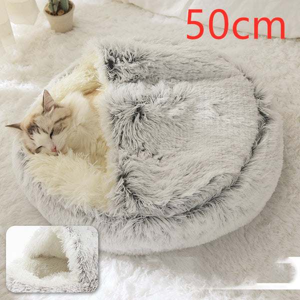 Pet Bed Round Plush Warm Bed House Soft Long Plush Bed  2 In 1 Bed - Gusto Illusions