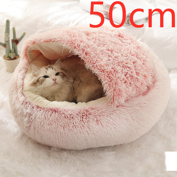 Pet Bed Round Plush Warm Bed House Soft Long Plush Bed  2 In 1 Bed - Gusto Illusions