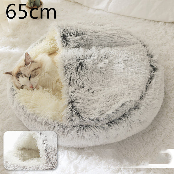 Pet Bed Round Plush Warm Bed House Soft Long Plush Bed  2 In 1 Bed - Gusto Illusions